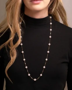 Outlet Kjede i 18 karat gult gull med perler og diamanter 0,92 ct Halssmykker