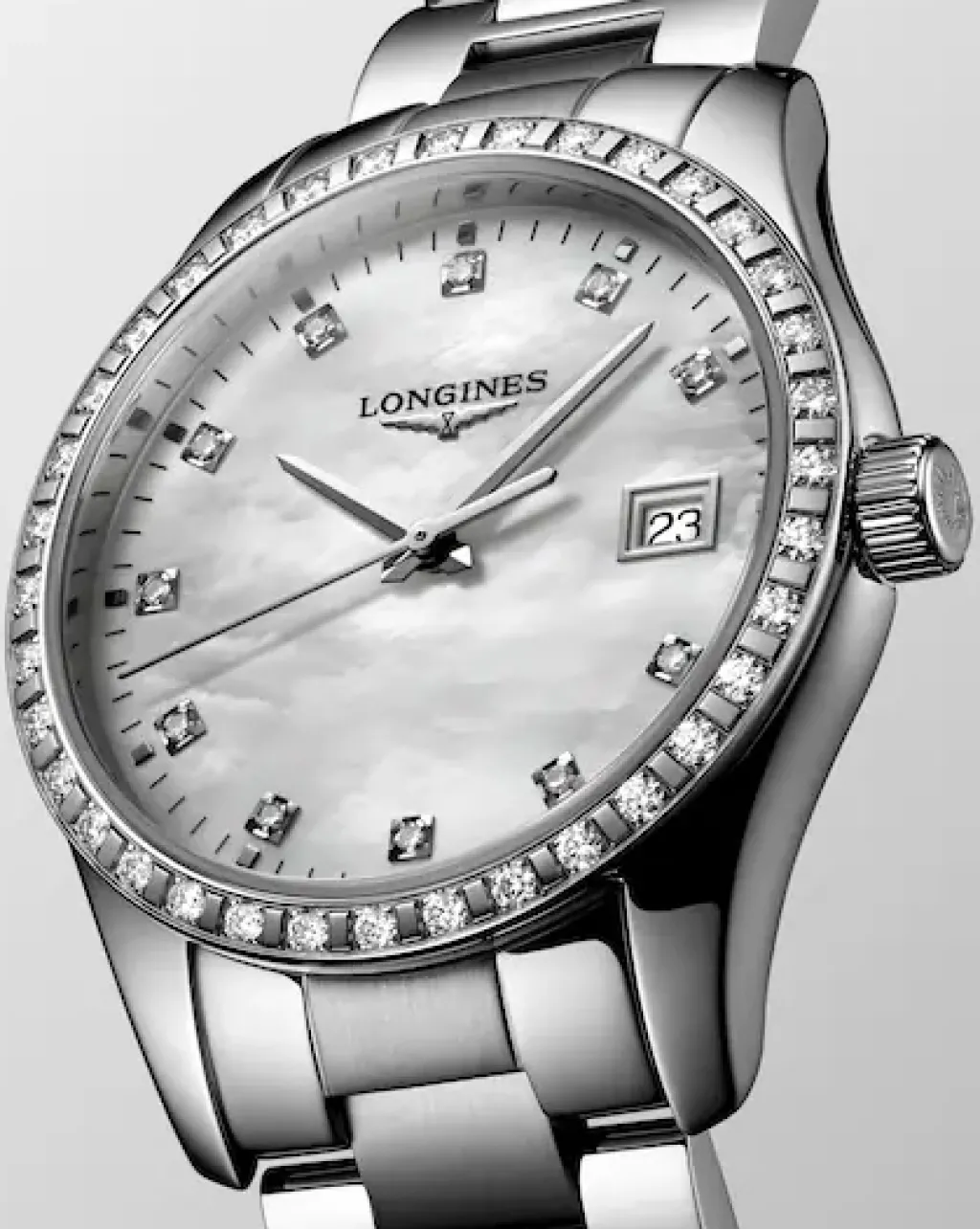 Online Conquest Classic med diamanter hvit perlemor 34 mm Til Henne