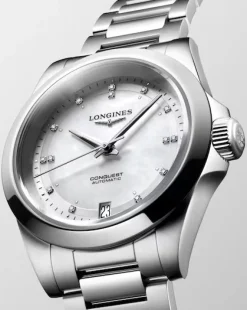 Online Conquest diamanter 0,035 ct hvit perlemor 34 mm Klokker Med Diamanter | Til Henne