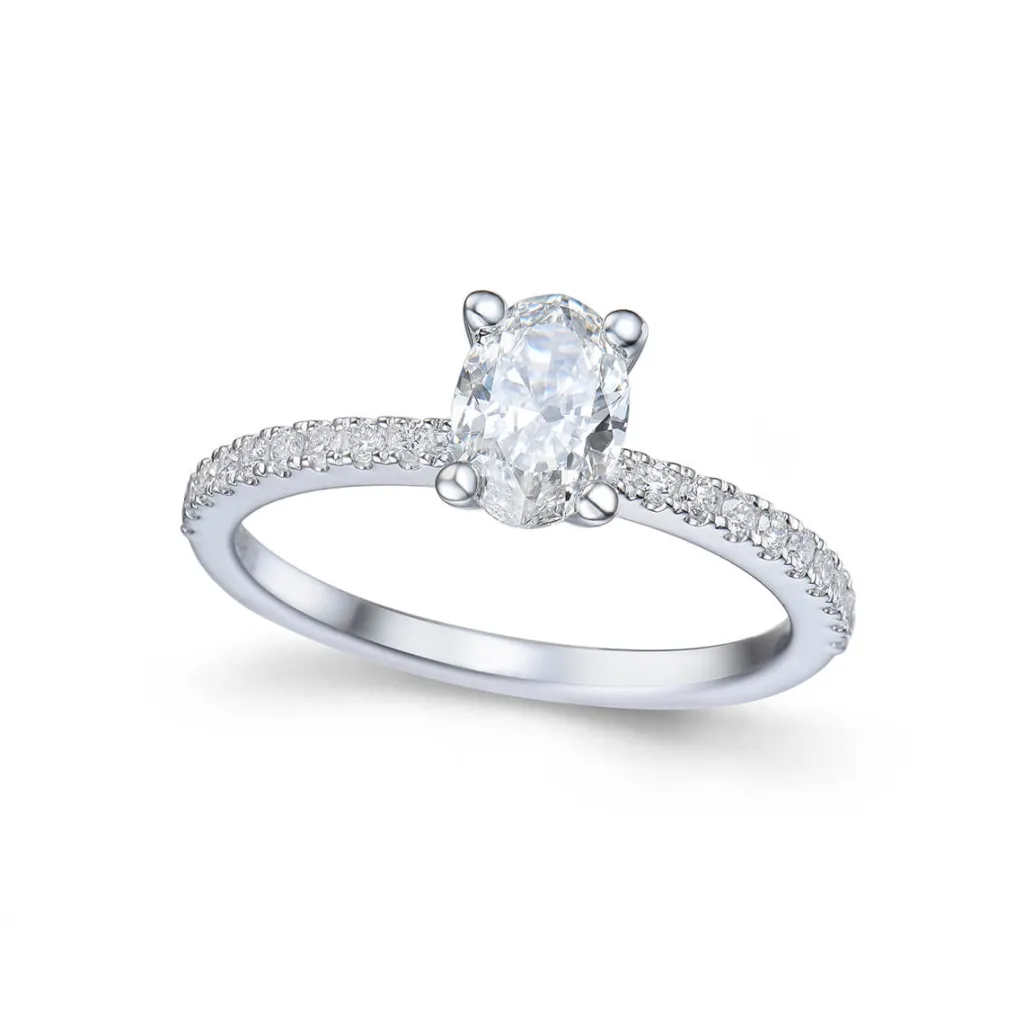Discount Ovalslipt diamantring i hvitt gull 0,88ct Ringer