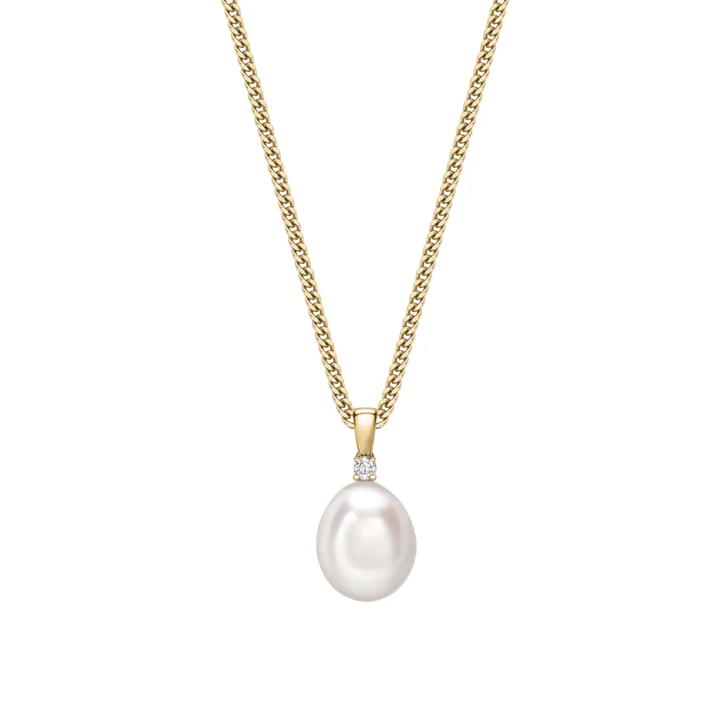 Best Perleanheng i gult gull med diamant 0,05 ct Halssmykker