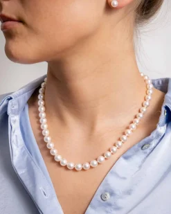 Clearance Perlekjede hvitt gull 8,0 mm Halssmykker