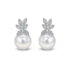 Fashion Perleørepynt i hvitt gull med blader 1,08 ct Ørepynt
