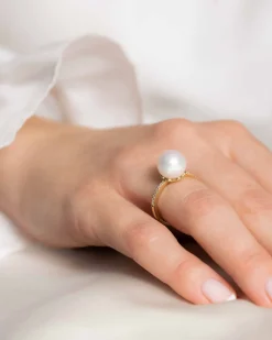 Discount Perlering i hvitt gull med diamanter 0,10 ct Ringer