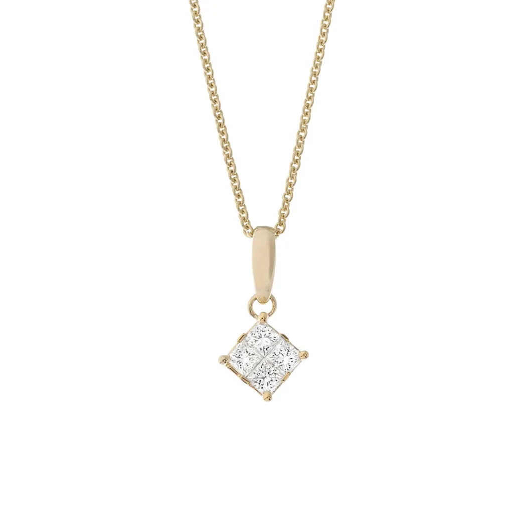 Sale Princess cut 0,36 ct diamantanheng gult gull Halssmykker