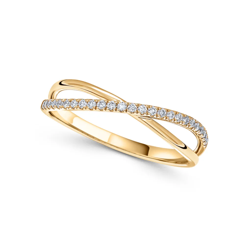 Online Ring i gult gull med kryssende bånd 0,16 ct Ringer
