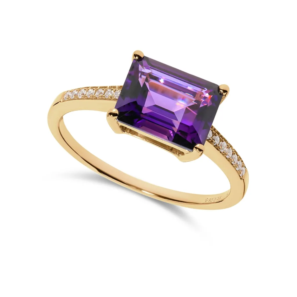 Best Ring i gult gull med lilla ametyst og diamanter 0,06 ct Ringer