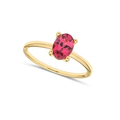 Hot Ring i gult gull med rosa rhodolitt Ringer