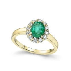 Discount Ring i gult gull rosett med smaragd 1,18ct Ringer