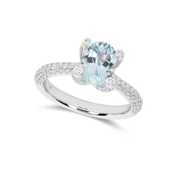 Outlet Ring i hvitt gull med akvamarin og diamanter 1,15 ct Ringer