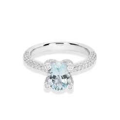 Outlet Ring i hvitt gull med akvamarin og diamanter 1,15 ct Ringer