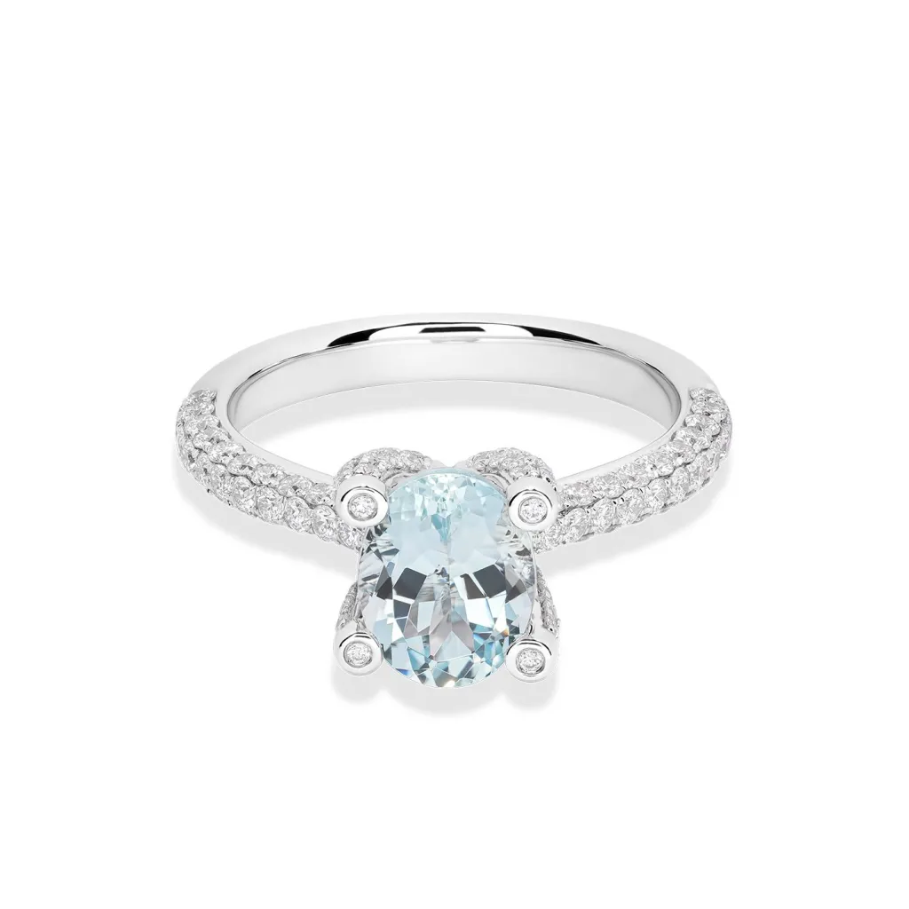Outlet Ring i hvitt gull med akvamarin og diamanter 1,15 ct Ringer
