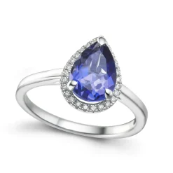 Outlet Ring i hvitt gull med dråpeformet tanzanitt og diamanter 0,10 ct Ringer