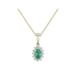 New Rosettanheng i gult gull med smaragd og diamanter 0,10 ct Halssmykker