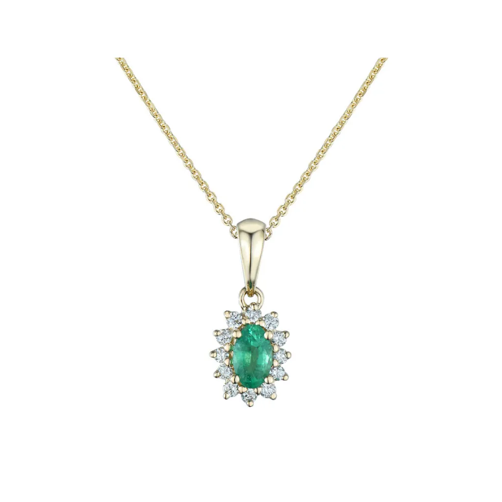 New Rosettanheng i gult gull med smaragd og diamanter 0,10 ct Halssmykker