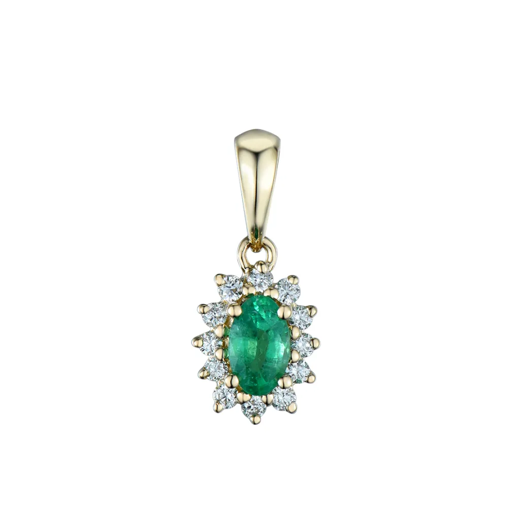 New Rosettanheng i gult gull med smaragd og diamanter 0,10 ct Halssmykker