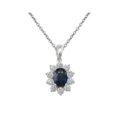 Discount Rosettanheng i hvitt gull med safir og diamanter Halssmykker