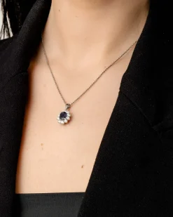 Discount Rosettanheng i hvitt gull med safir og diamanter Halssmykker