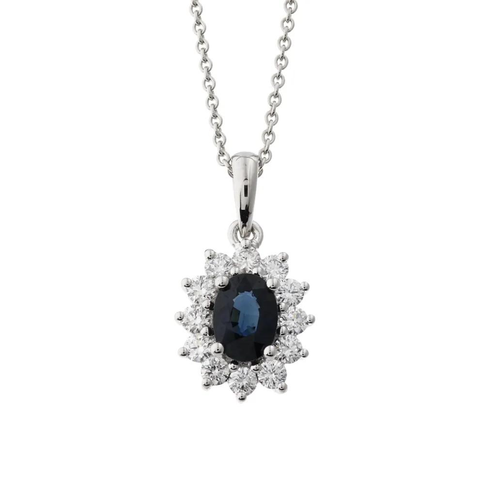 Outlet Rosettanheng med safir og diamant 0,55 ct Halssmykker