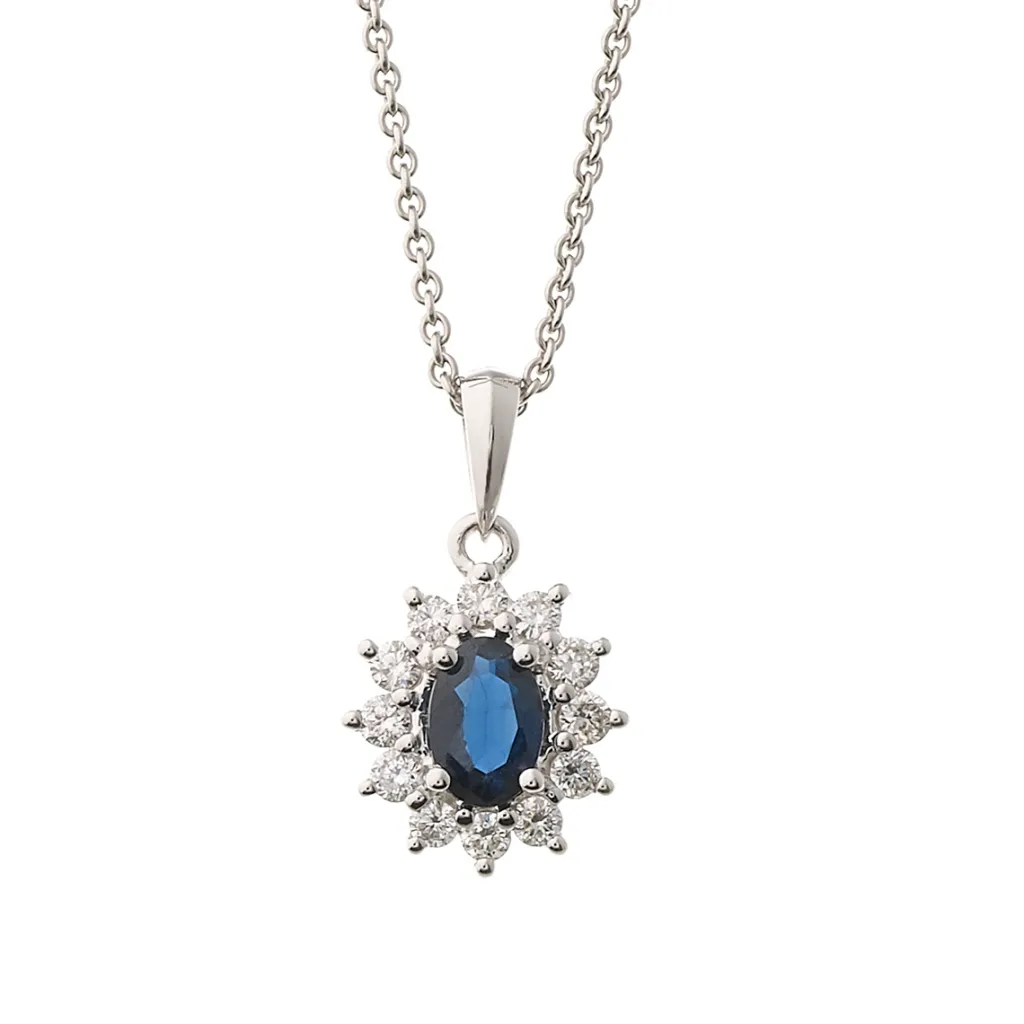Best Rosettanheng safir 0,67 ct og 0,26 ct diamanter Halssmykker