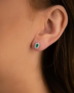 Discount Rosettøredobber med smaragd og diamanter 0,19 ct Ørepynt