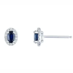 Clearance Rosettørepynt i hvitt gull med diamanter 0,15 ct og safir Ørepynt