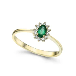 Online Rosettring i gult gull med smaragd 0,22ct Ringer