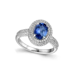 Clearance Rosettring i hvitt gull med safir Ringer