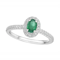 Discount Rosettring i hvitt gull med smaragd og diamanter 0,24 ct Ringer