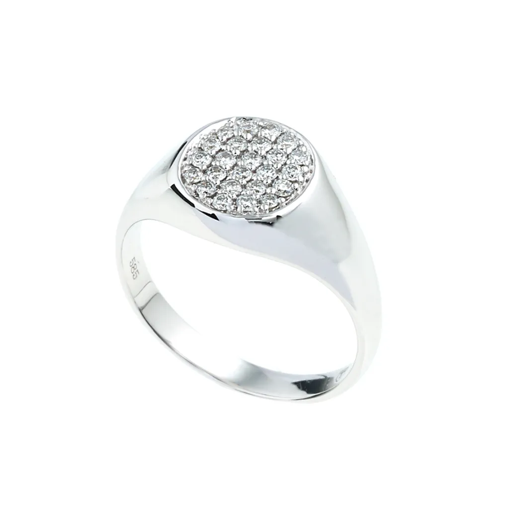 Discount Signet gullring i hvitt gull med diamanter Ringer