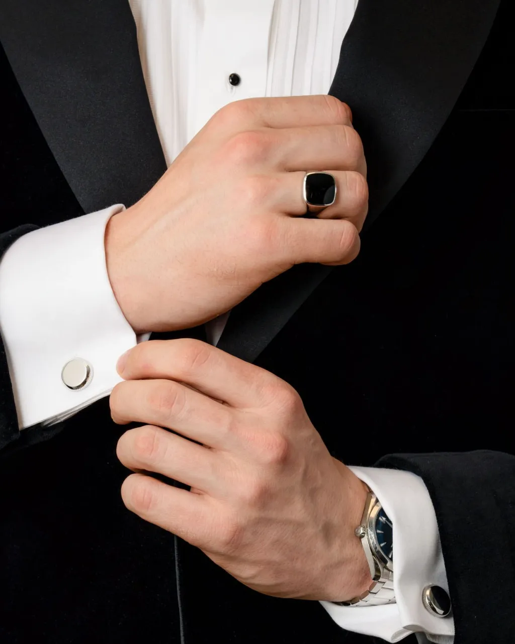 Clearance Signet ring i rhodinert sølv med onyx Til Menn | Ringer