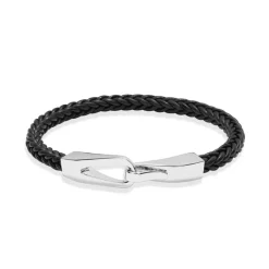 Fashion Sort skinnarmbånd med rhodinert sølvlås 21 cm Armbånd | Til Menn