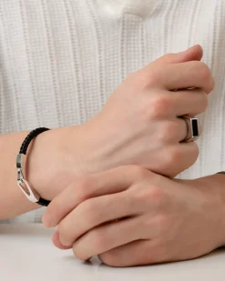 Fashion Sort skinnarmbånd med rhodinert sølvlås 21 cm Armbånd | Til Menn