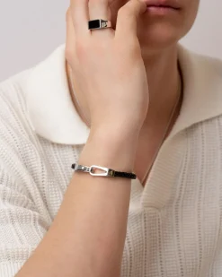 Fashion Sort skinnarmbånd med rhodinert sølvlås 21 cm Armbånd | Til Menn