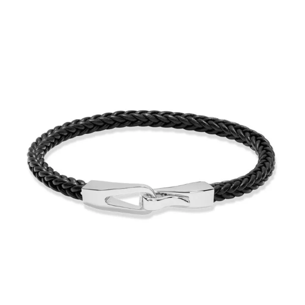 Fashion Sort skinnarmbånd med sølvlås 19 cm Til Menn | Armbånd