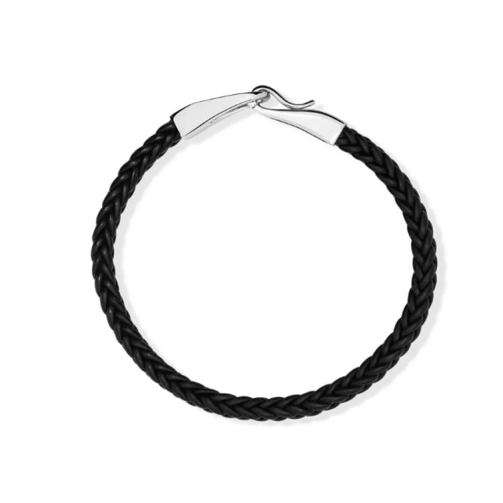 Fashion Sort skinnarmbånd med sølvlås 19 cm Til Menn | Armbånd
