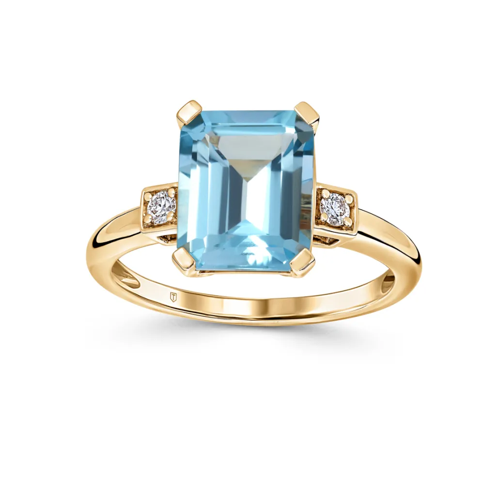 Sale Topas ring i gult gull med diamanter Ringer